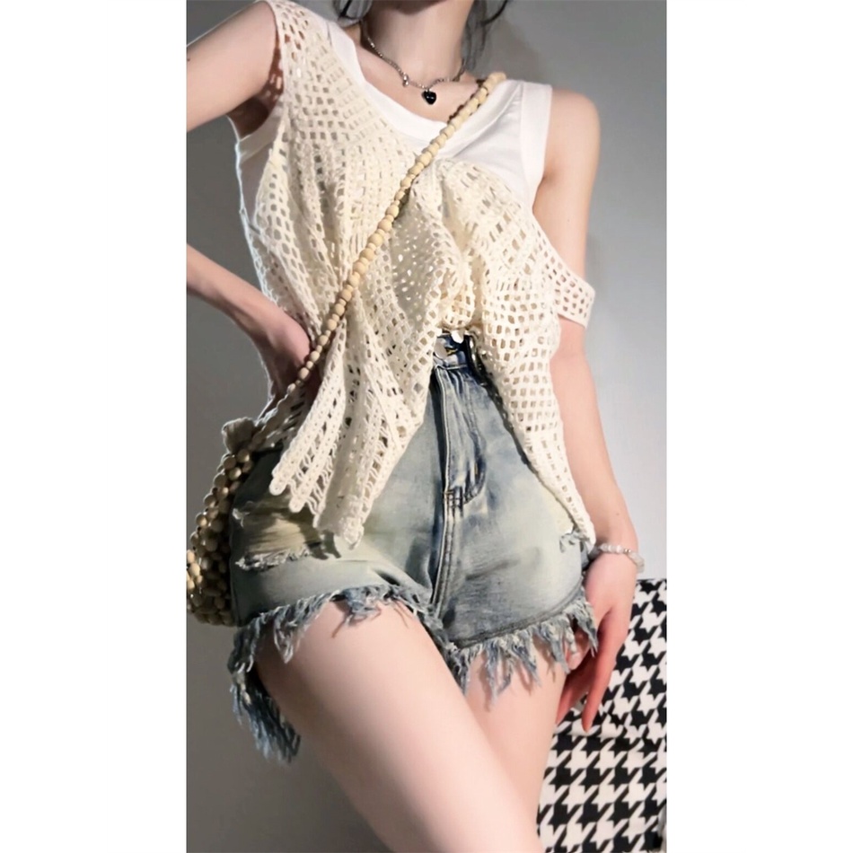 QADCOL  Áo Lửng Dệt Kim Không Tay Thời Trang Mùa Hè Dành Cho Nữ