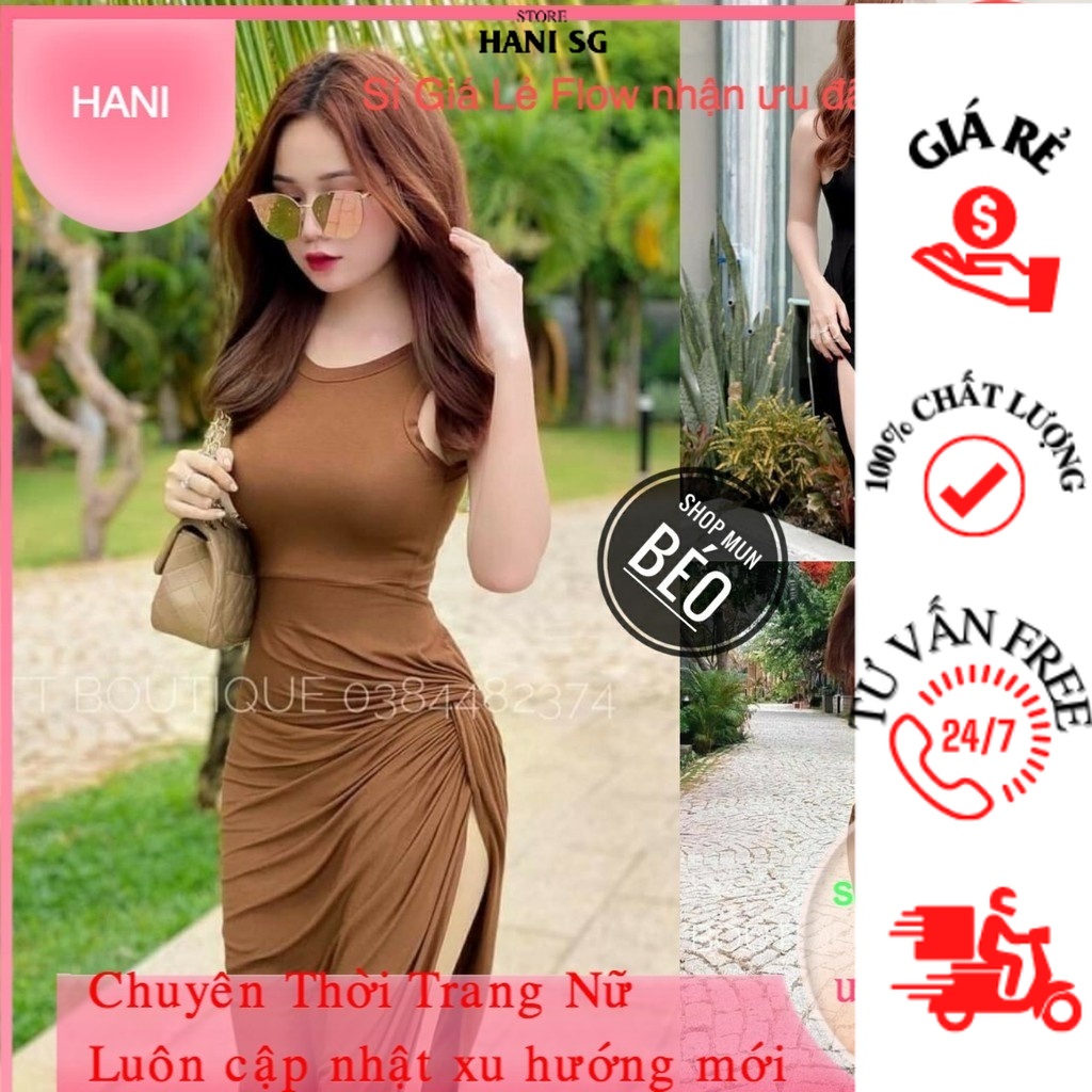 Đầm BA LỖ Body HANi Sát Nách Xoắn Xẻ Đùi Thun Borip ,ĐẦM DỰ TiỆC