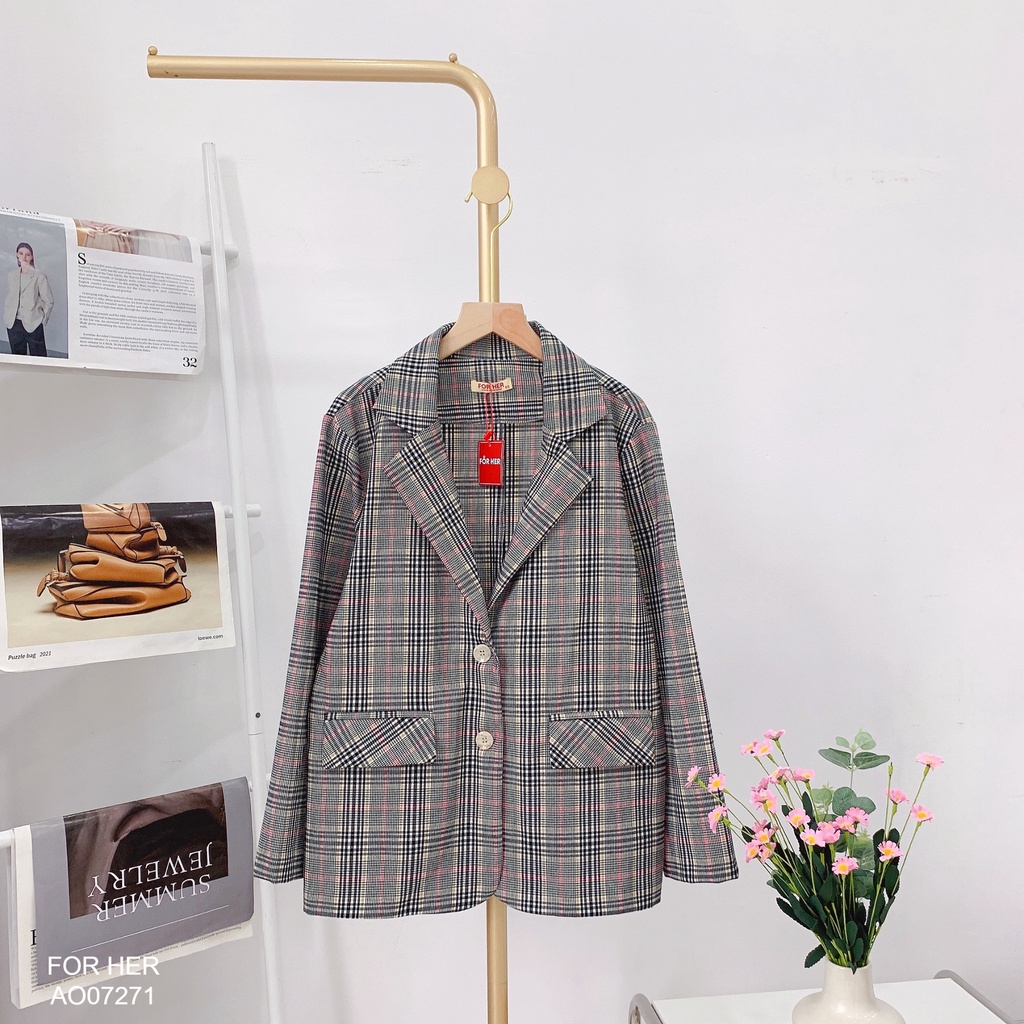 Áo vest blazer nữ công sở 2 nút sọc caro AO0727