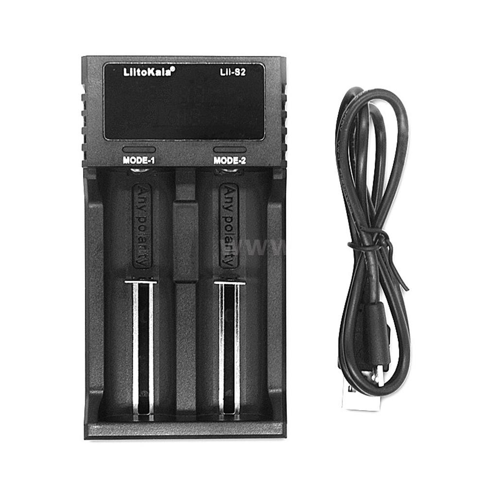 Liitokala Lii-S2 Battery Charger LCD 2 Slots for 18650 26650 21700 18350 AA AA Lithium NiMH Battery Auto-polarity Detector Charger