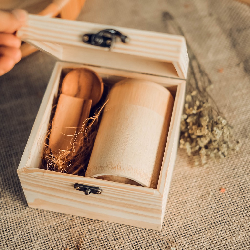 [COMBO 1 hộp gỗ vuông +1 muỗng gỗ+1 hộp tre] - Hộp gỗ quà tặng - Wooden gift box