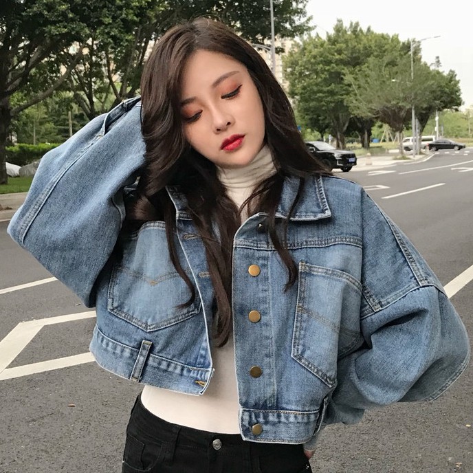Áo Khoác Denim Tay Dài Dáng Rộng Phong Cách Hàn Quốc Thời Trang Thu Đông Mới Dễ Phối Đồ Dành Cho Nữ