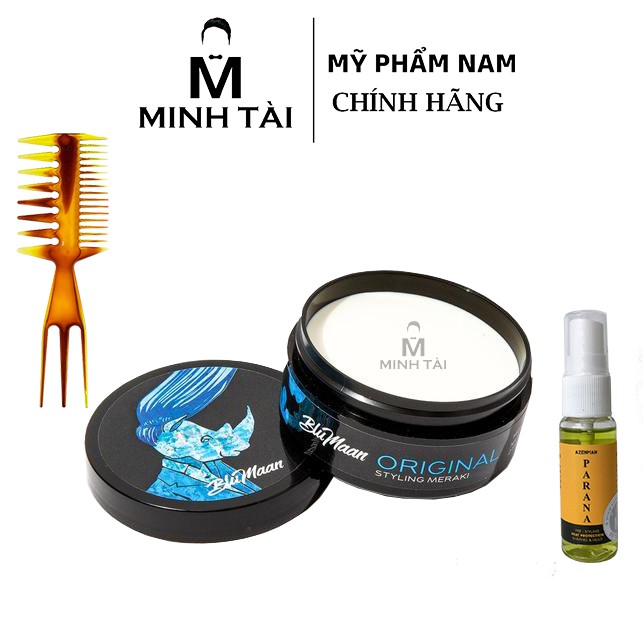 Sáp Vuốt Tóc Nam BLUMAAN Original Meraki Tê Giác 74ml + Xịt Dưỡng Tóc AZENMAN Parana 20ml + Lược Chải Tóc Texture