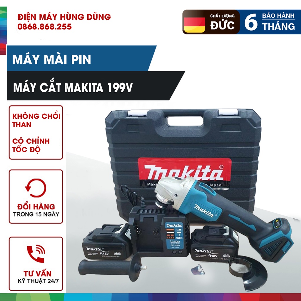 Máy mài, máy cắt dùng pin 199V Makita, Động cơ không chổi than siêu bền, Có điều chỉnh tốc độ