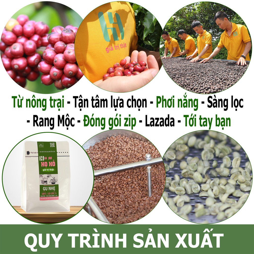 Cà phê Gu Nhẹ - Rang mộc nguyên chất - Arabica Đà Lạt chua thanh thơm dịu - thương hiệu cà phê Họ Hồ