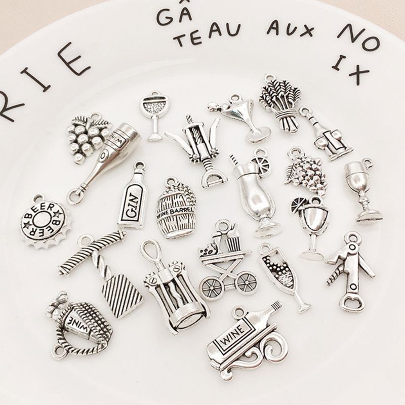 Bộ 63 Phụ Kiện Mặt Vòng cổ Hình Ly Rượu Vang Bằng Bạc Kiểu Cổ Điển DIY