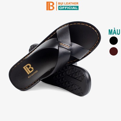 Dép nam quai ngang da bò Nappa cao cấp Bụi Leather E103, đế đúc nguyên khối khâu viền thủ công đi êm chân, BH 06 Tháng
