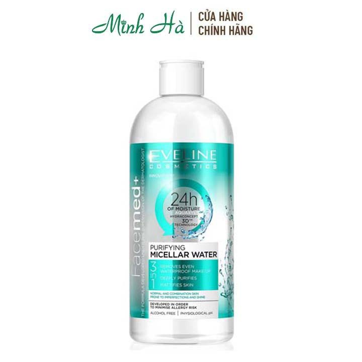 Nước tẩy trang Eveline Purifying Micellar Water 3in1 400ml dành cho da thường và da hỗn hợp