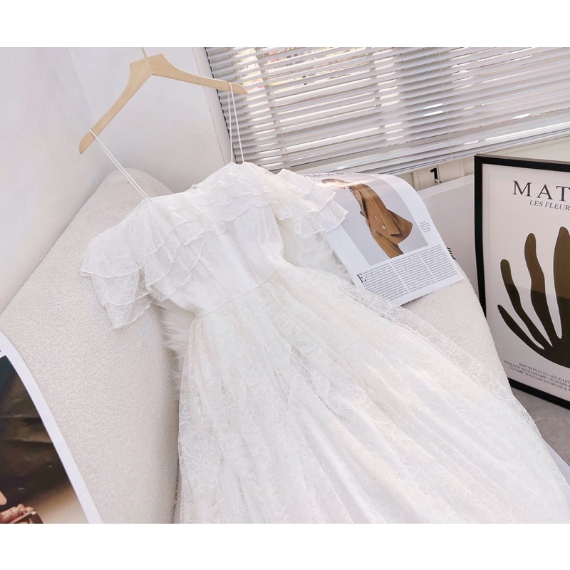 Đầm maxi đi biển, maxi ren du lịch trễ vai