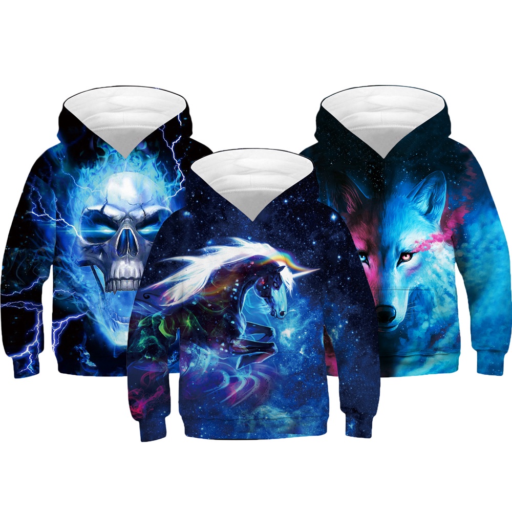 Áo Hoodie In Hình Sói 3D Thời Trang Mùa Thu Cho Bé Trai Và Gái