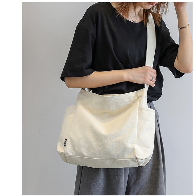 Túi tote vải canvas đeo chéo giá rẻ trơn đi học nam nữ Unisex size to vừa a4 sách vở Herbagstore