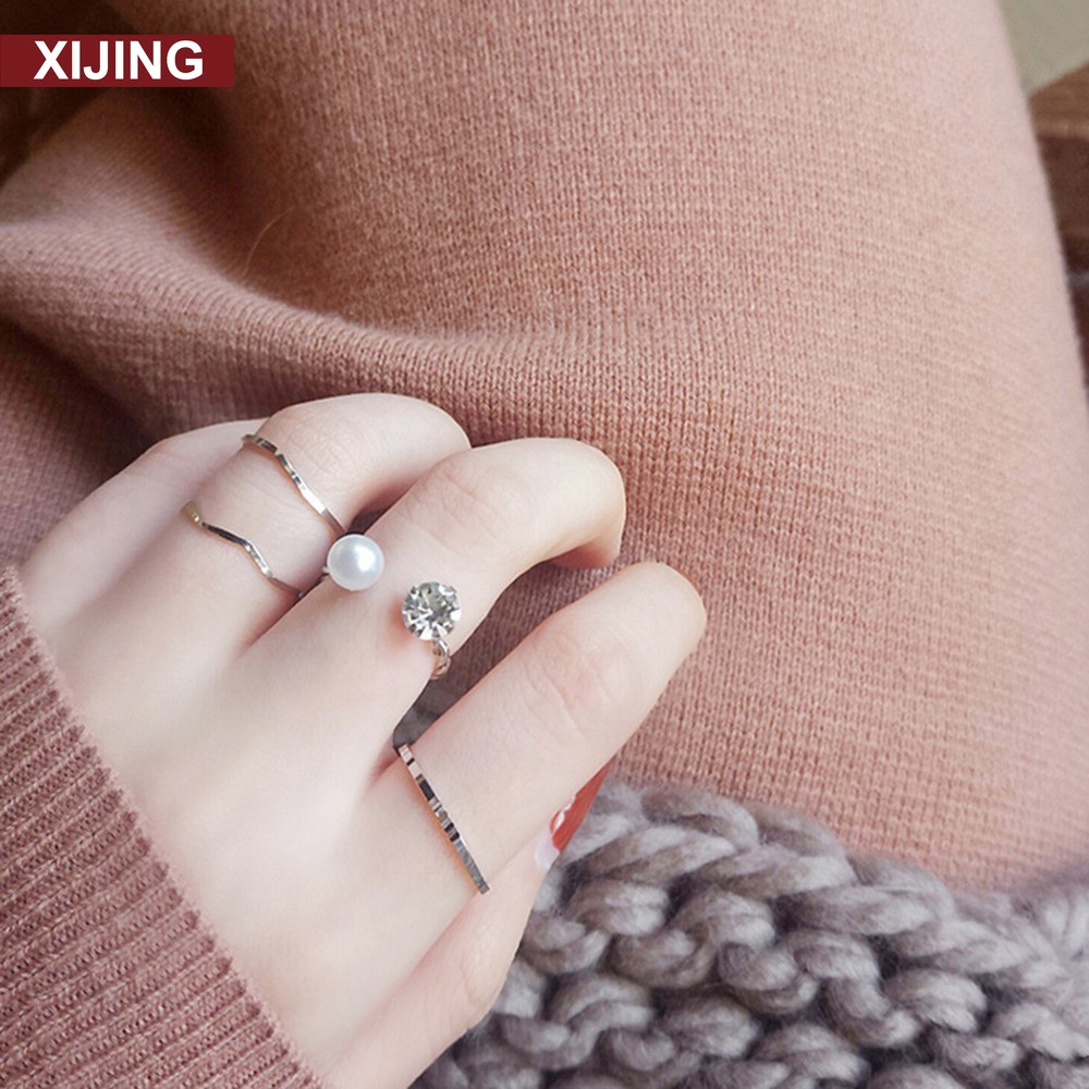 Bộ 4 Nhẫn Đính Ngọc Trai Nhân Tạo Thời Trang Cho Nữ