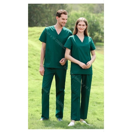 Bộ scrubs phẫu thuật, thẩm mỹ, spa XANH LÁ