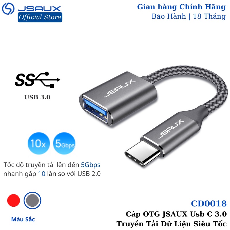 Cáp Chuyển Đổi Type C Sang Usb 3.0 Cao Cấp CD0019 JSAUX - Cho Điện Macbook, Điện thoại Samsung, Oppo, Huewei...Cáp OTG