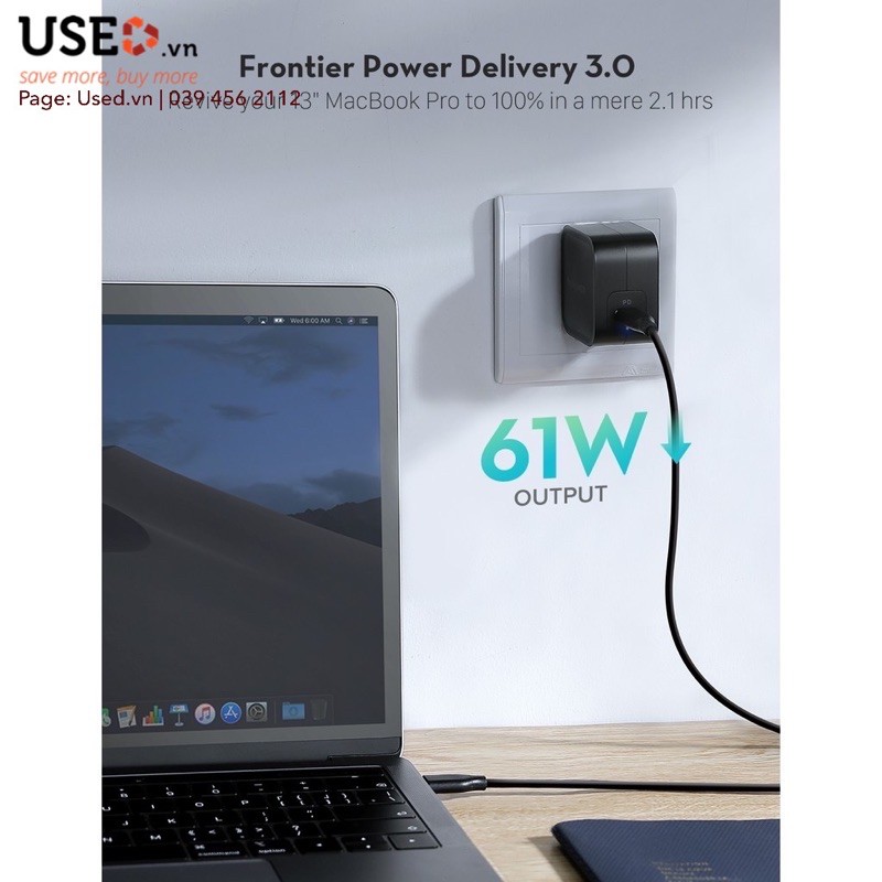 Củ Sạc RAVPower Type C PD 61W, Quick Charge 3.0, Công Nghệ GaN Siêu Nhỏ Gọn - RP-PC112 - New | USEDVN