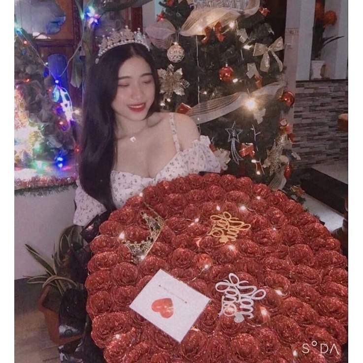 Hoa chúc  mừng -hoa sinh nhật- Bó hoa hồng nhũ 99 bông tình yêu vĩnh cửu tặng full topping ( nhận đặt theo yêu câu)