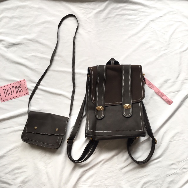 Order Cặp sách kèm túi đeo chéo da PU sẵn màu cà phê | BigBuy360 - bigbuy360.vn