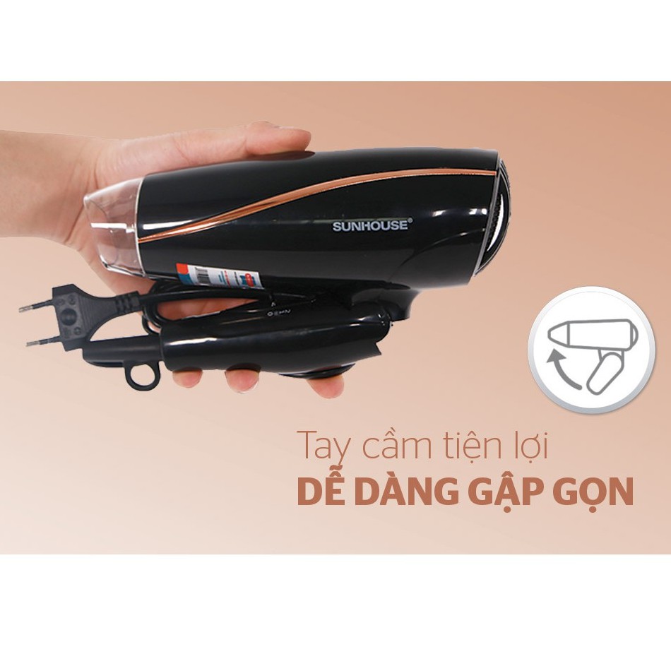 MÁY SẤY TÓC SUNHOUSE SHD2306 Thiết Kế Tay Cầm Chắc Chắn, Có Thể Gập Lại Nhỏ Gọn Tiện Dụng Để Mang Đi Xa