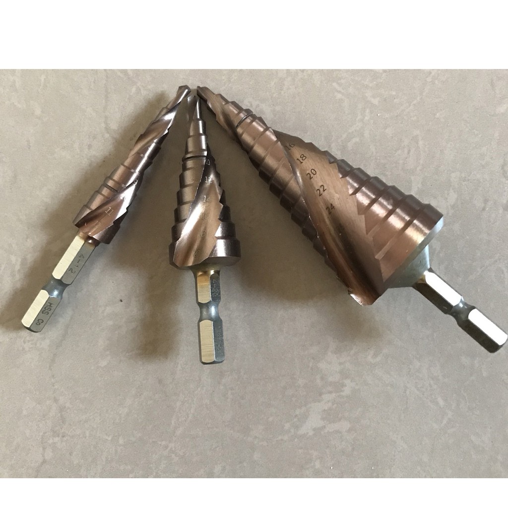 Bộ 3 Mũi khoan bước tháp HSS Coban M35 4 - 32mm,4-20mm-4-12mm siêu cứng,khoan inox,sắt..dày 4mm