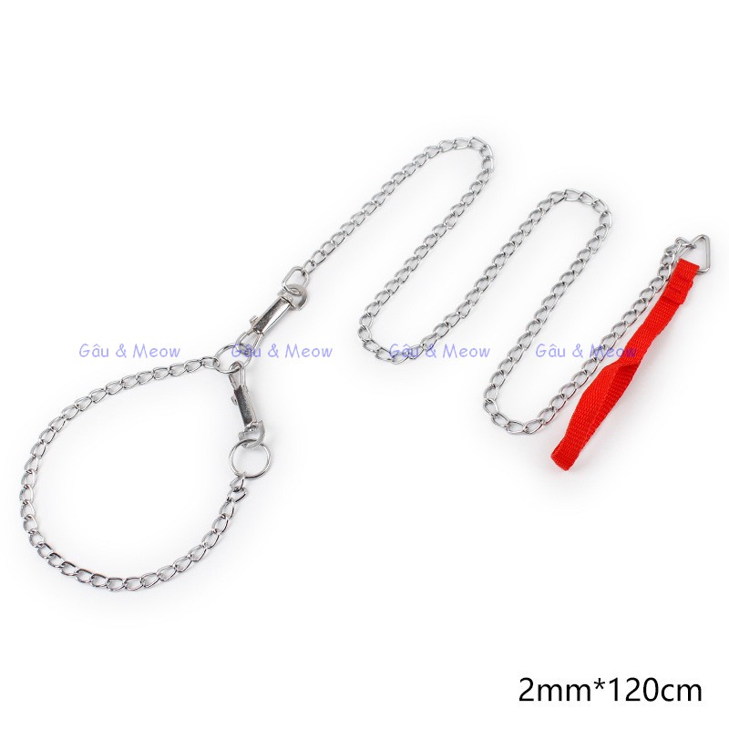 Bộ dây dắt dây xích chó mèo bằng sắt nhiều size dài 1m2 - có vòng cổ