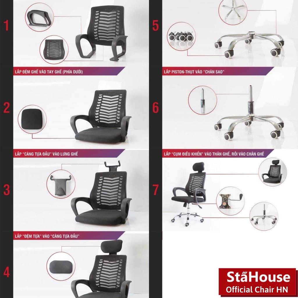 Ghế Văn Phòng GVP410 Stahouse Ngả Lưng Tựa Đầu Chân Xoay Stahouse Official Chair HN, Ghế Làm Việc Tại Nhà