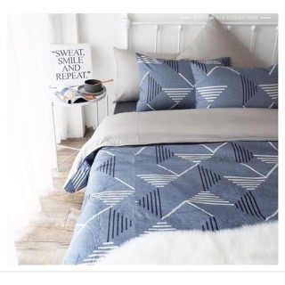 Fullset chăn ga gối cotton lụa Hàn quốc mẫu kẻ nền ghi đá