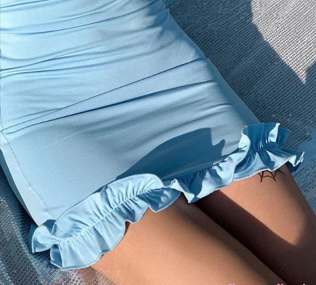 Đầm Trễ Vai Xanh pastel Bèo Body Sexy cực xịn 🍀Tie Dye Boutique 🌸