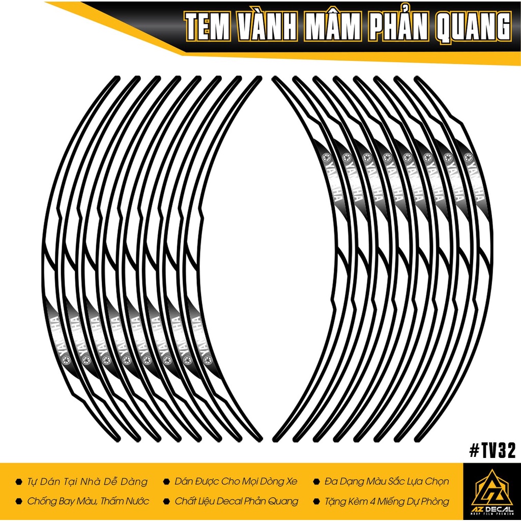 Tem Dán Vành Xe Máy Phản Quang Yamaha | TV31 | Decal Dán Mâm Xe Exciter 150 155 Sirius NVX FreeGo R15 V3...