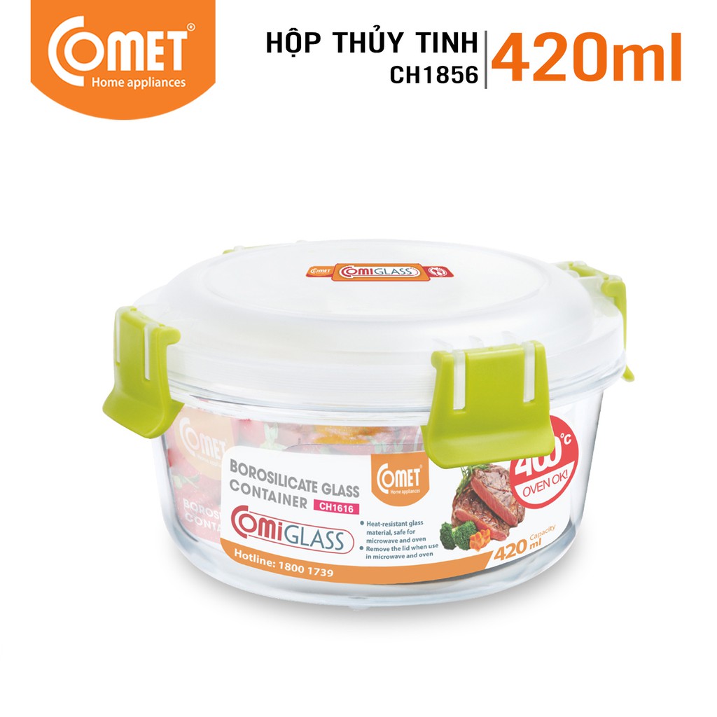 Hộp đựng thực phẩm thuỷ tinh 420ml Comet CH18-56 (hộp tròn)