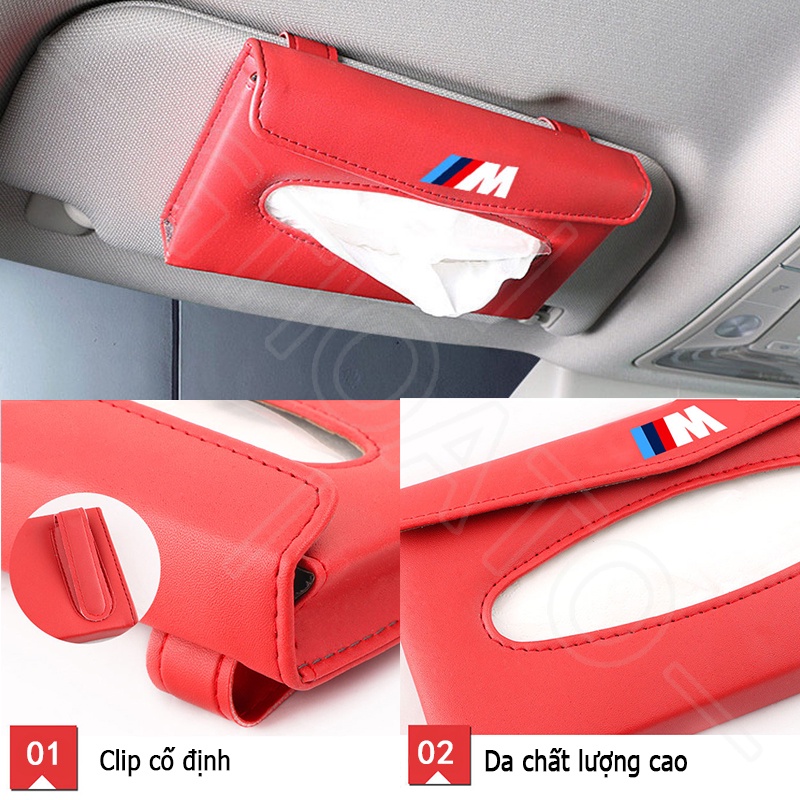 GTIOATO Cho BMW M Hộp Đựng Khăn Giấy Ô Tô Tấm Che Nắng Ô Tô Da HộP ĐựNg GiấY TrêN Xe Ô Tô HộP ĐựNg GiấY ĂN TrêN Ô Tô Hộp Khăn Giấy Ô Tô Trang Trí NộI ThấT Ô Tô Cho BMW X4 E46 E90 F30 F10 1 X2 8 118I 320i M4 E60 218i X5 M3 318i X7