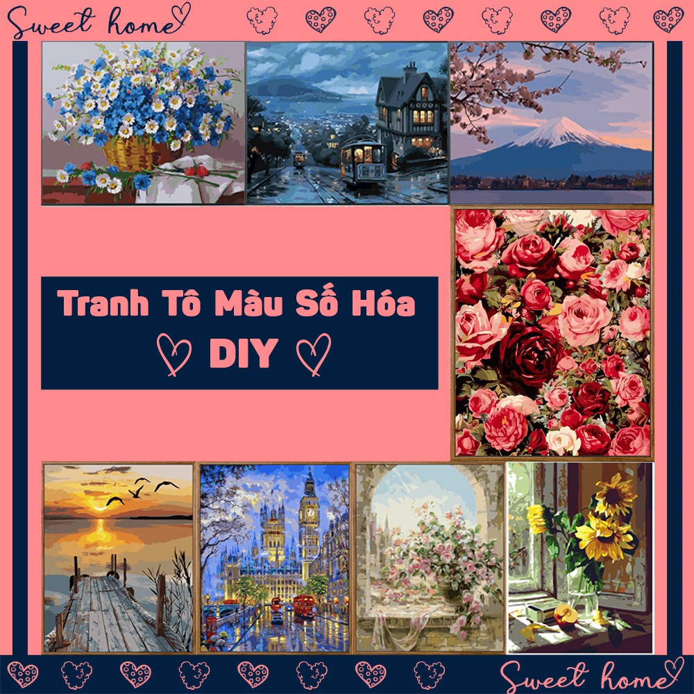 Tranh Tô Màu Số Hóa DIY Tranh sơn dầu số hoá tự tô màu Bộ tranh tự vẽ tô màu theo số trang trí nhà cửa