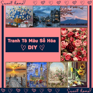 Tranh Tô Màu Số Hóa DIY Tranh sơn dầu số hoá tự tô màu Bộ tranh tự vẽ tô màu theo số trang trí nhà cửa