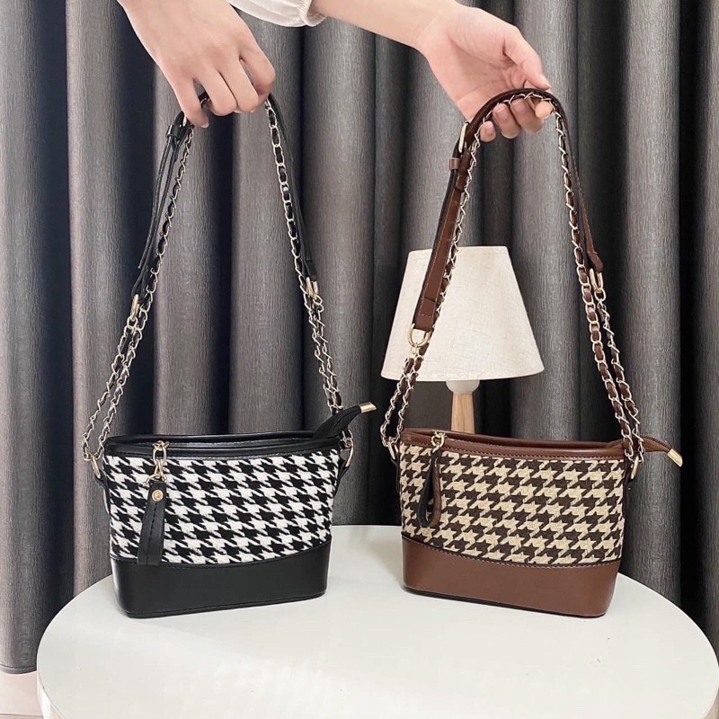 Túi Da phối Dạ Đen/Nâu size 22cm