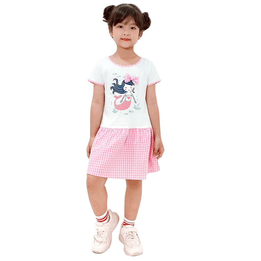 Váy Bé Gái Tay Ngắn Tùng Xòe Phối Kate Caro 14-26 kg MEEJENA - 1486