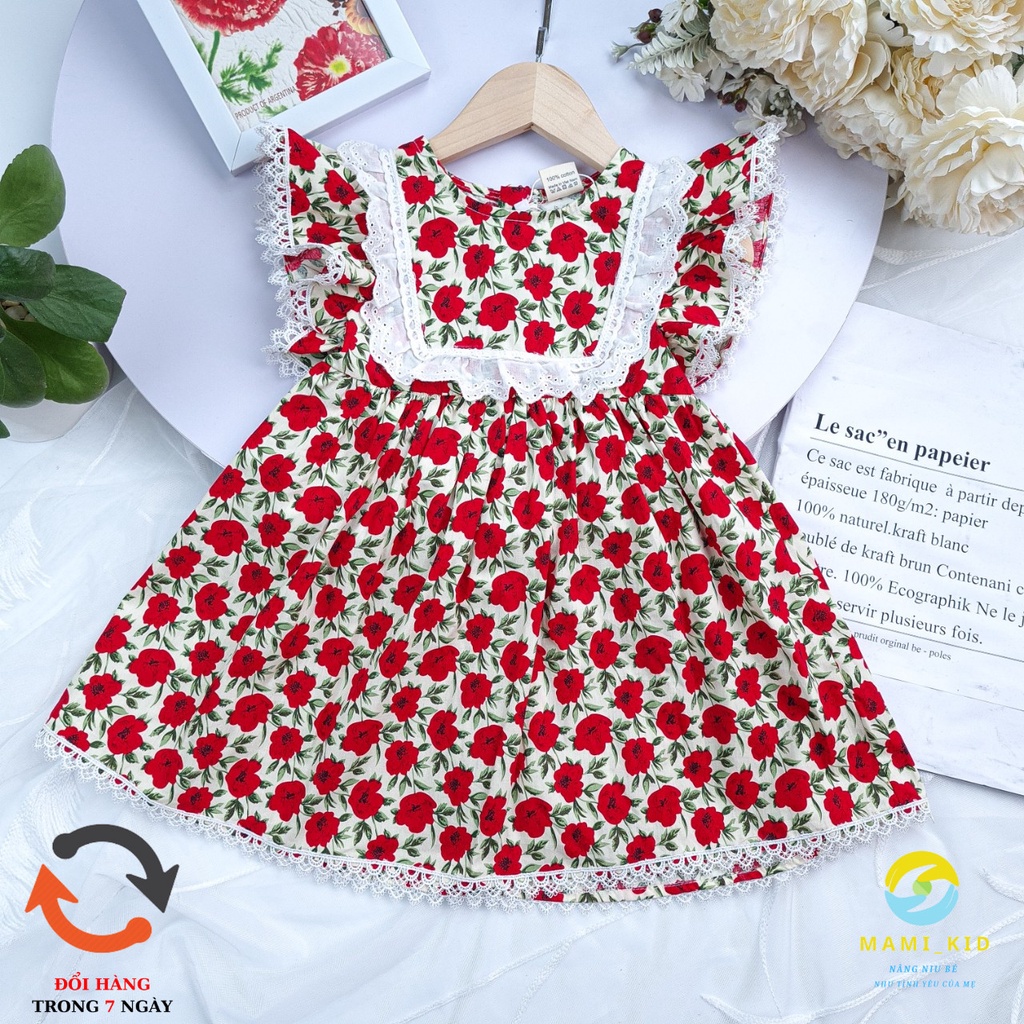 váy lolita cho bé hoa hồng, tay cánh tiên siêu xinh 12-25kg ,Mamikid