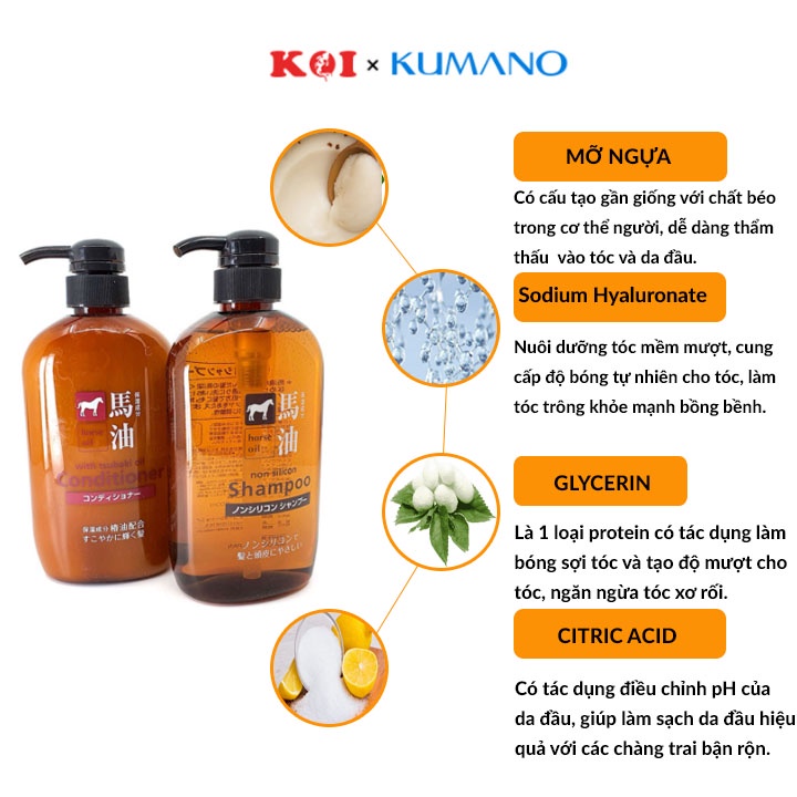 Bộ gội xả chiết xuất dầu ngựa Kumano Cosme Station Horse Oil 600ml