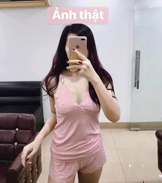 Bộ ren hai dây mặc nhà chất thun tăm mềm mát