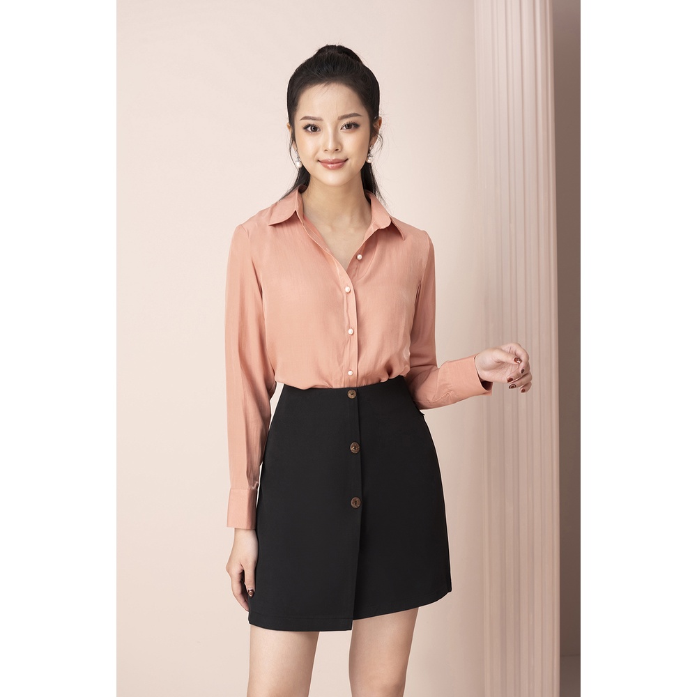 Áo Sơ Mi Thiết Kế Nữ Cao Cấp LUPERI LFSM1202 Dáng Suông, Cổ Đức, Tay Dài Có Khuy Cài, Đơn Giản Trẻ Trung