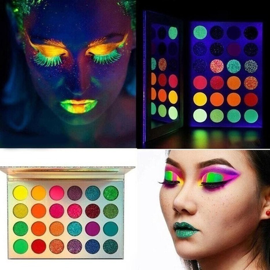 ✱BEST✱  24 Colour Luminous Eyeshadow Palette Glitter-Matte Glow In Dark Makeup Halloween Party Eyeshadow Palette