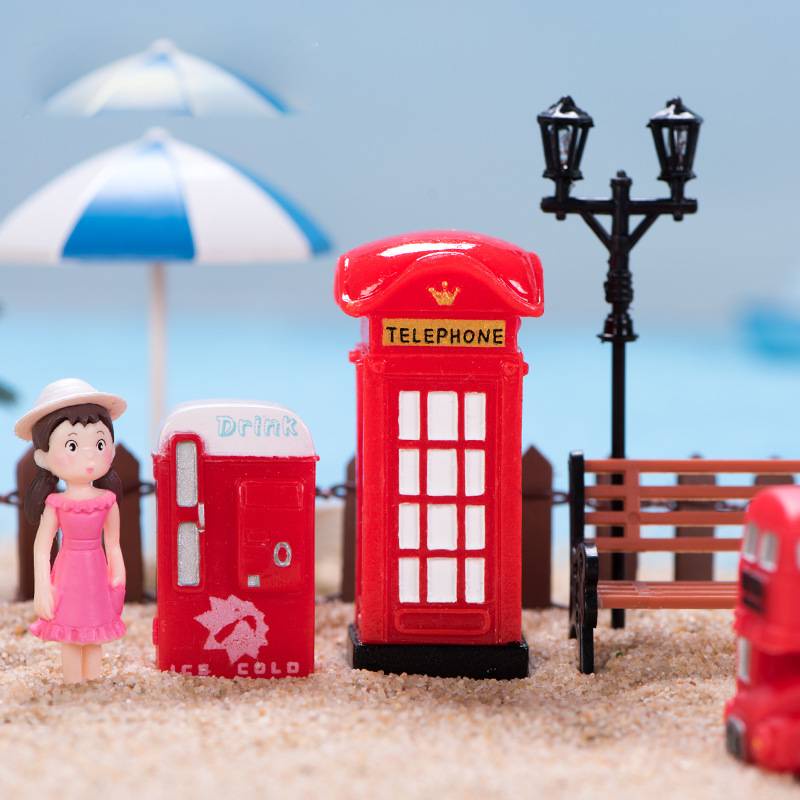 Tiểu cảnh mini ❤️ Mô hình trạm điện thoại, xe bus, bình cứu hỏa trang trí sen đá, sân vườn, bể terrarrium