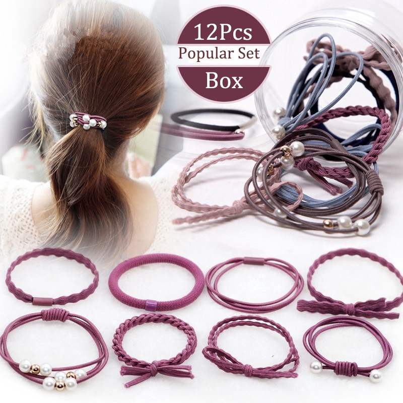 Set 12 Dây Buộc Tóc Kiểu Dáng Đơn Giản Thời Trang Cho Nữ