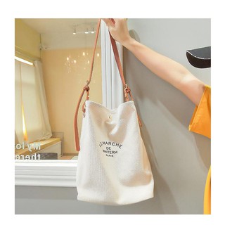 Túi vải bố LE MARCHÉ dây da nâu, đen(tặng 1 túi nhỏ đi kèm)
