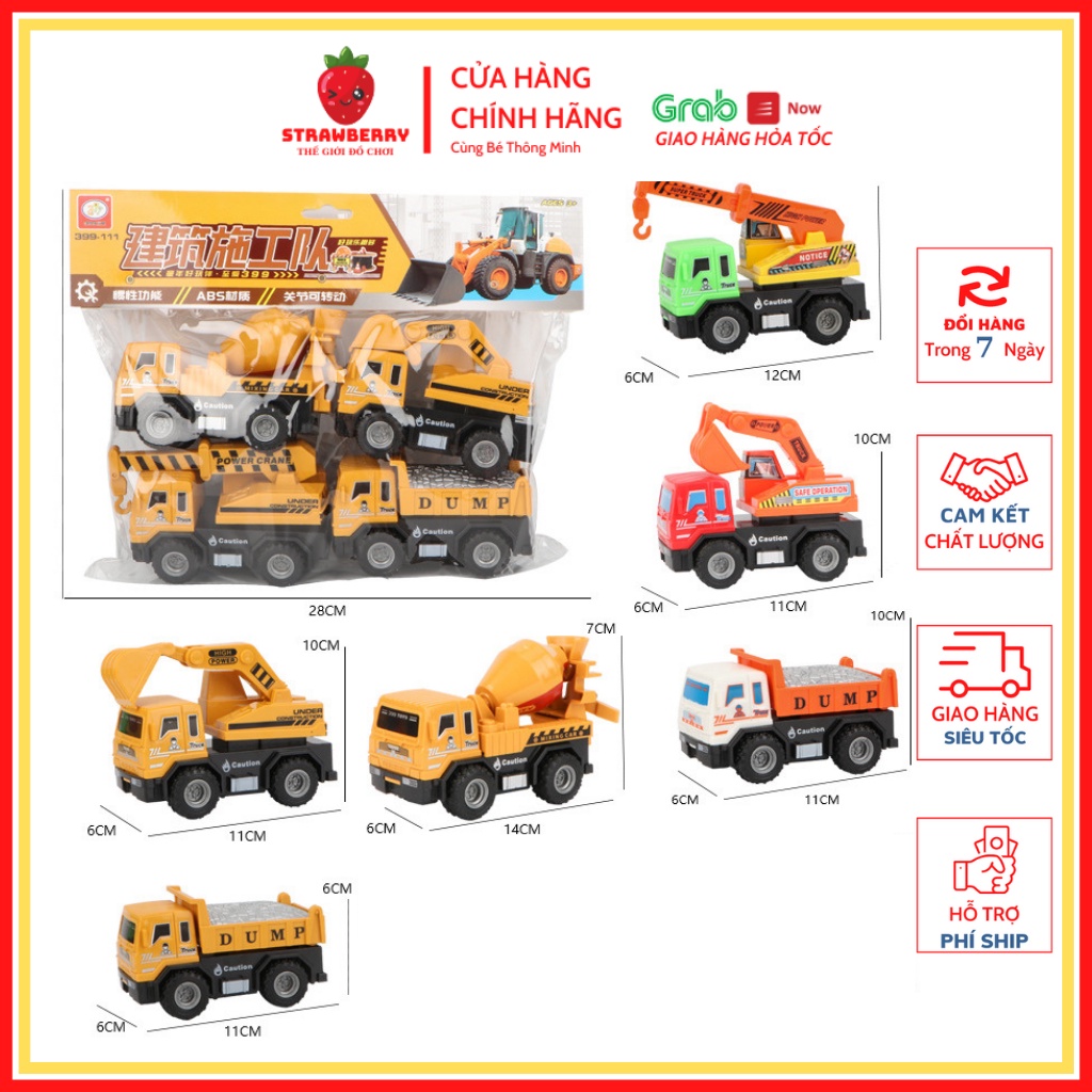 Bộ đồ chơi ô tô mô hình các loại xe xây dựng chất liệu nhựa ABS giúp bé phát triển tư duy nhận biết các loạ