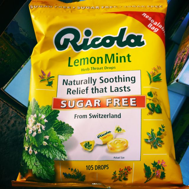 (Date 9/2023) Kẹo ngậm ho không đường Ricola Lemon Mint Sugar Free bịch 105 viên