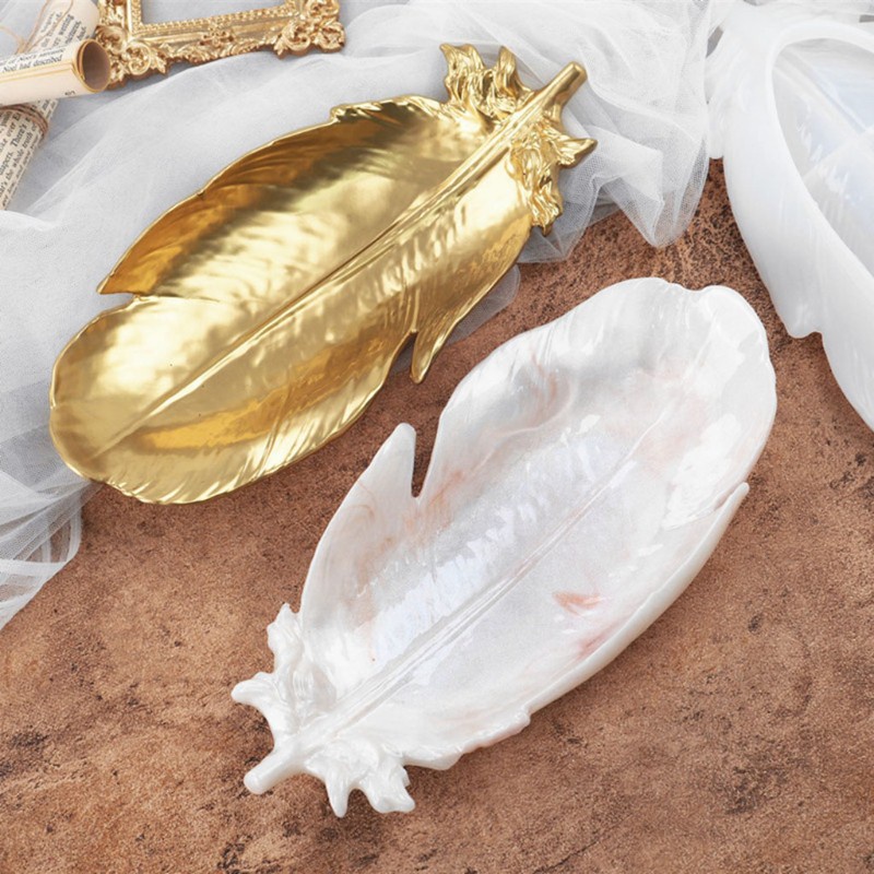 Khuôn Silicone Làm Đĩa Nhựa Epoxy Resin Hình Lông Vũ Diy Trang Trí Nhà Cửa