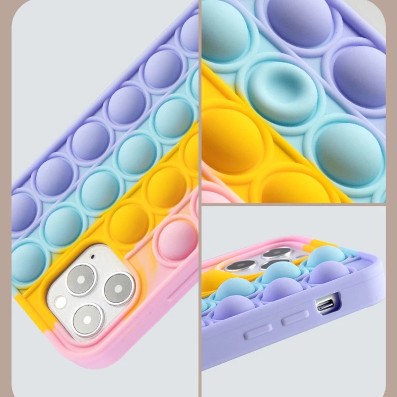 iPhone 14 13 12 Mini 11 Pro Max X XS XR Silicone mềm Pop it Bubble Dễ thương Rainbow Silicone Case Cover