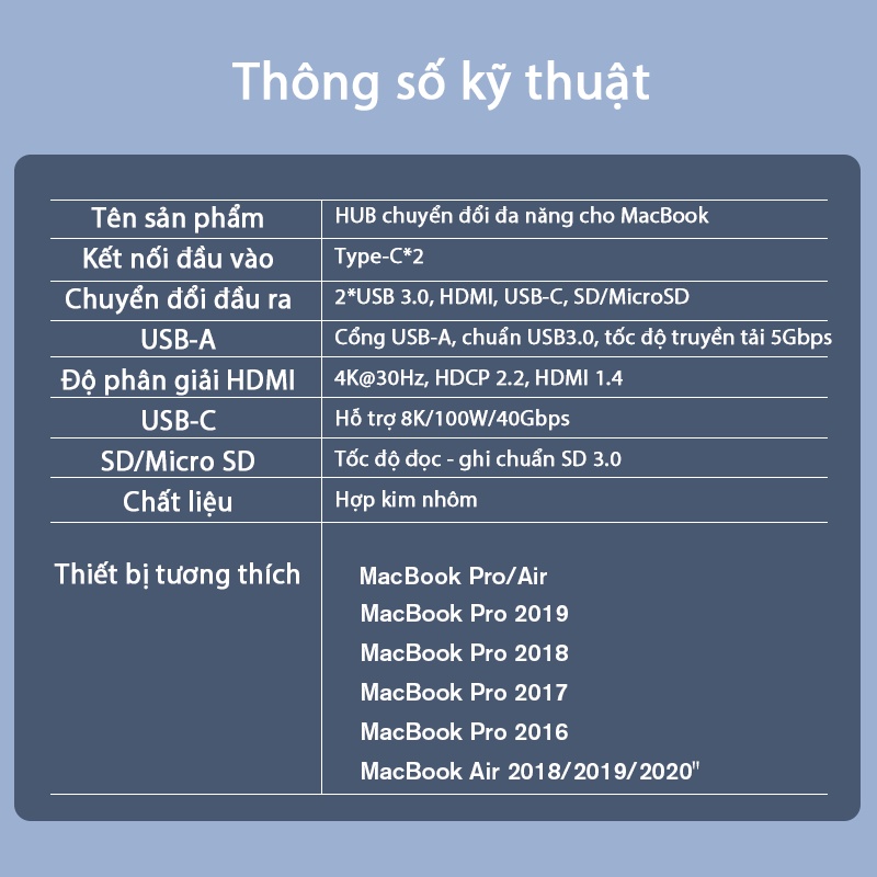 HUB Chuyển Đổi Acome AHT600 Dành Cho Macbook Chất Liệu Kim Loại Cao Cấp USB 3.0