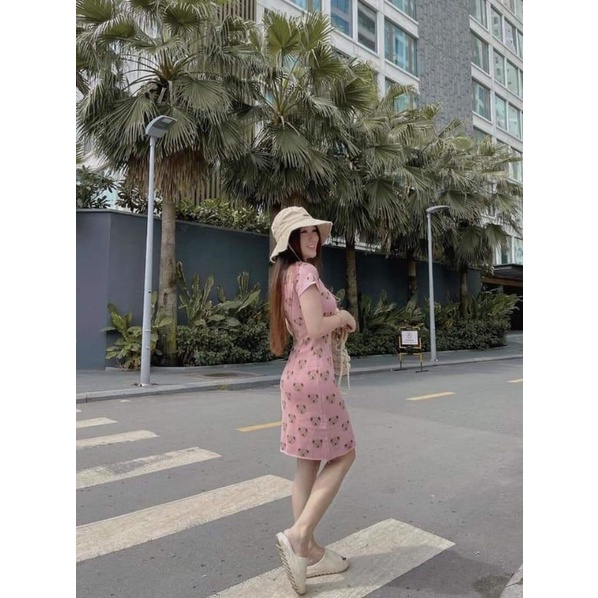 Váy len nữ body gấu hồng chất len tăm co giãn form ôm siêu đẹp