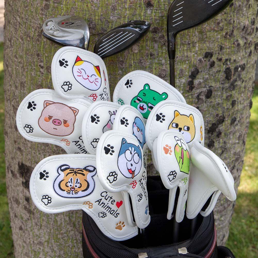 QUINTON Sports Head Cover Cute Animal Design Golf Club Cover Golf Iron Headcover Wedge Cover With Number Design 4-9 ASPX Protective Cover Golf Training Equipment Golf Putter Golf Headcovers/Multicolor