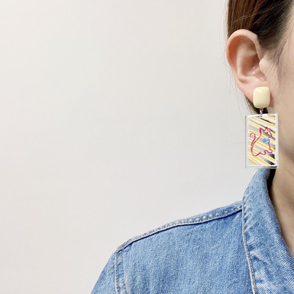 Bông Tai Hình Tròn/ Vuông/ Hoa Hướng Dương/ Mèo/ Chó Trong Suốt Kiểu Retro Hàn Quốc Thời Trang